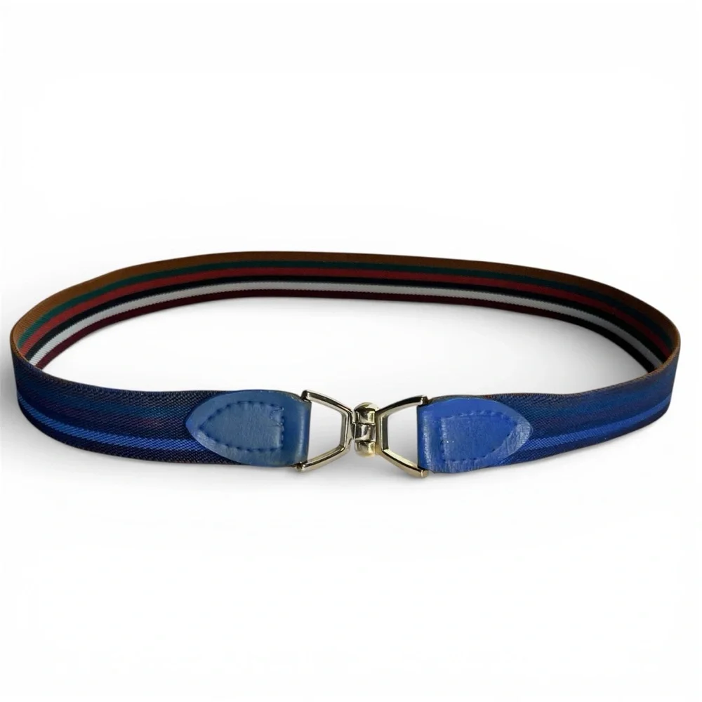 Reversible Vintage Striped Belt Metal Equestrian Thin Stretch Elastic Preppy